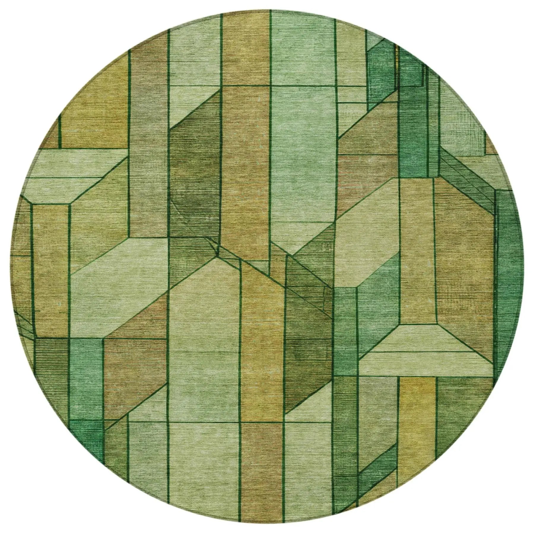 8' Green And Brown Round Geometric Washable Indoor Outdoor Area Rug Homeroots Outdoor