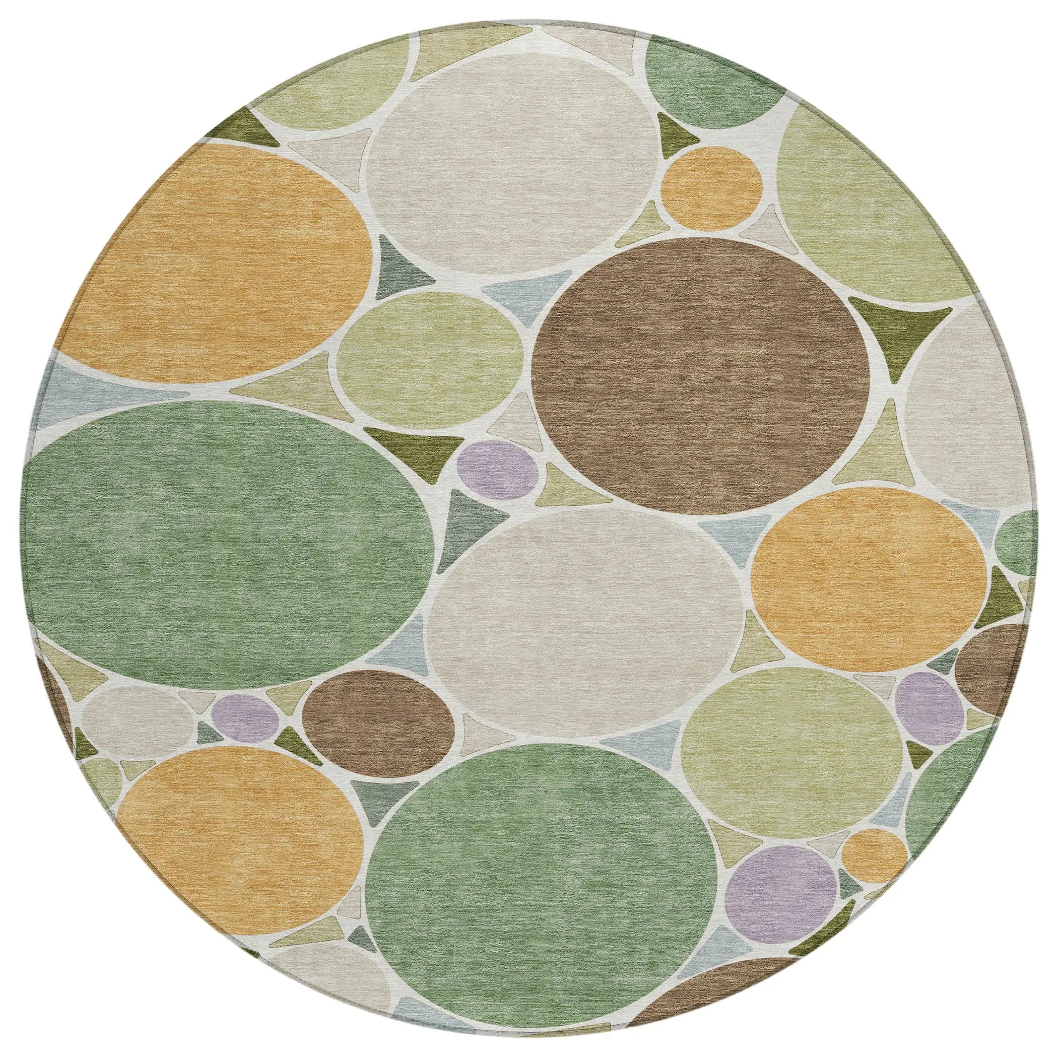 8' Green And Brown Round Geometric Washable Indoor Outdoor Area Rug Homeroots Outdoor