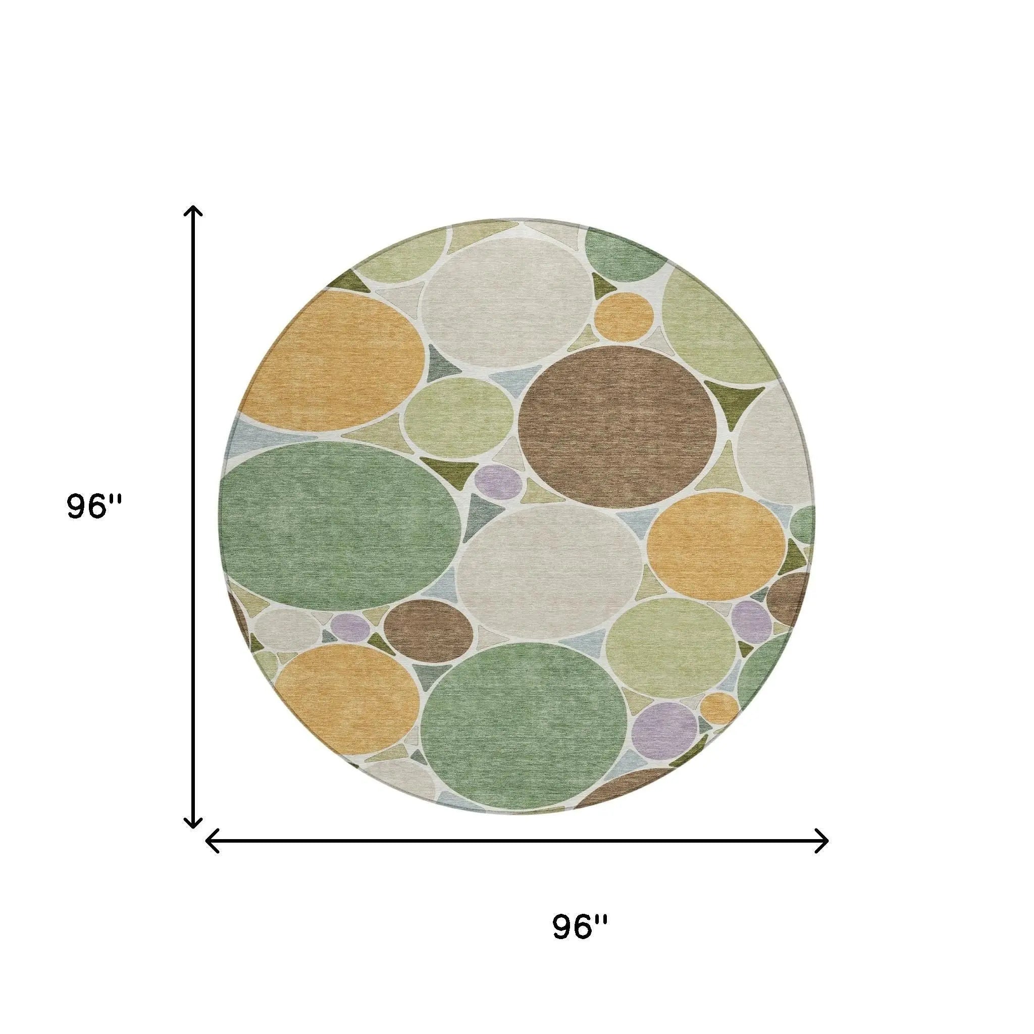 8' Green And Brown Round Geometric Washable Indoor Outdoor Area Rug Homeroots Outdoor
