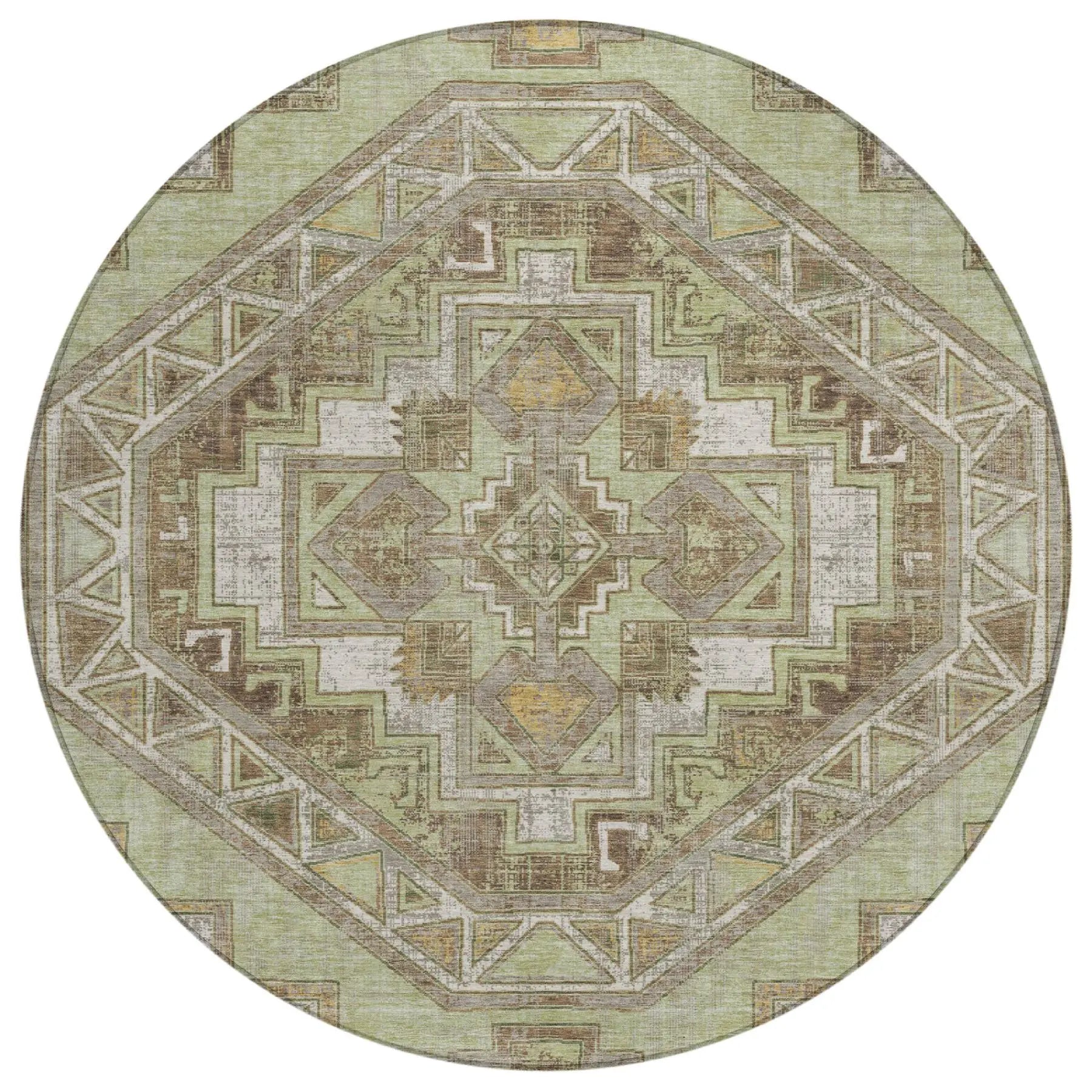 8' Green And Brown Round Southwestern Washable Indoor Outdoor Area Rug Homeroots Outdoor