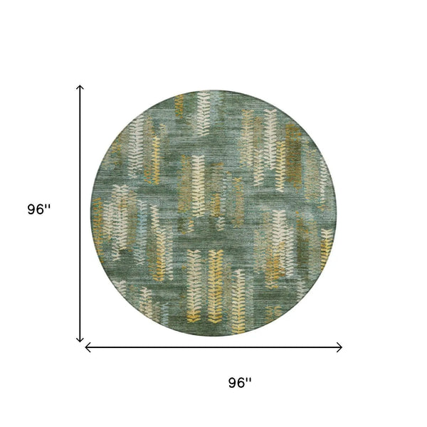 8' Green And Brown Round Striped Washable Indoor Outdoor Area Rug Homeroots Outdoor