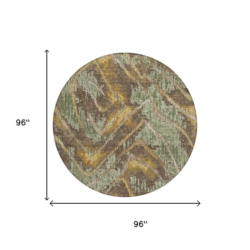8' Green And Chocolate Round Abstract Washable Indoor Outdoor Area Rug Homeroots Outdoor