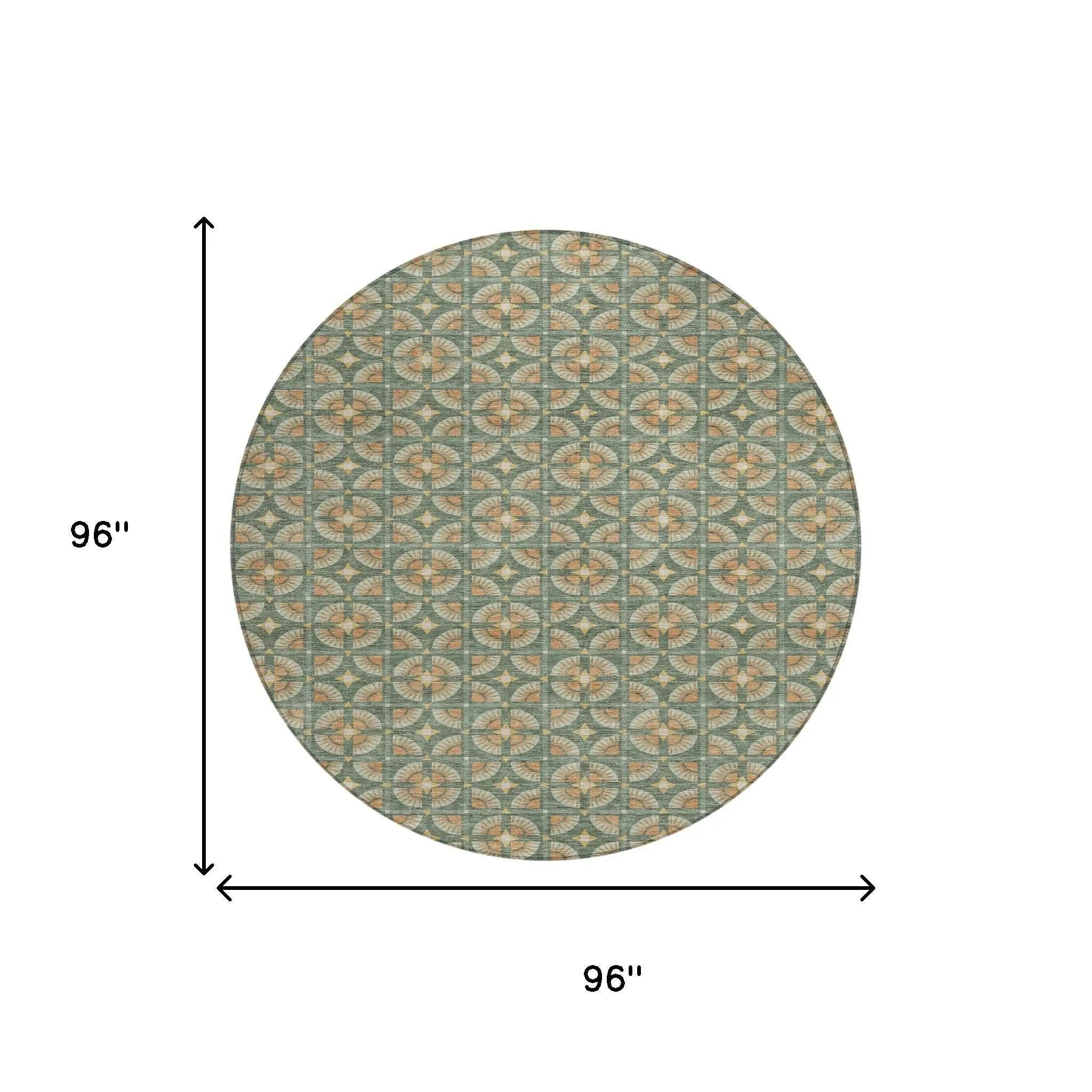 8' Green And Copper Round Geometric Washable Indoor Outdoor Area Rug Homeroots Outdoor