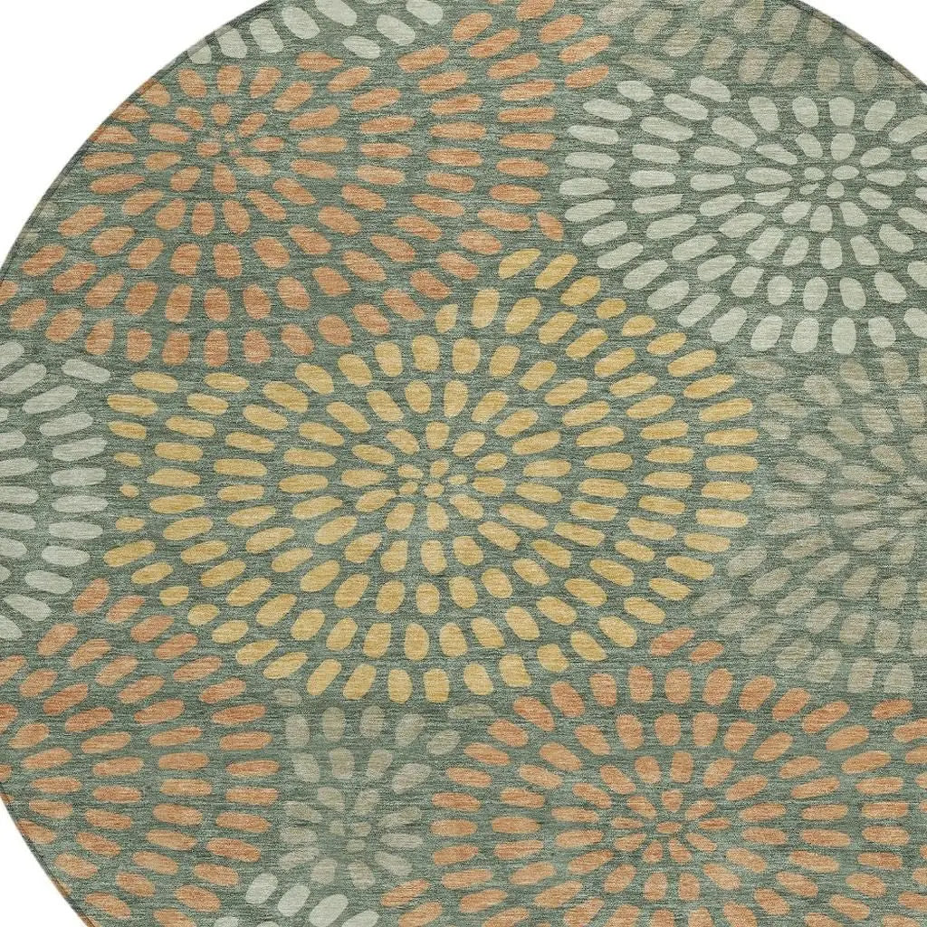 8' Green And Copper Round Geometric Washable Indoor Outdoor Area Rug Homeroots Outdoor