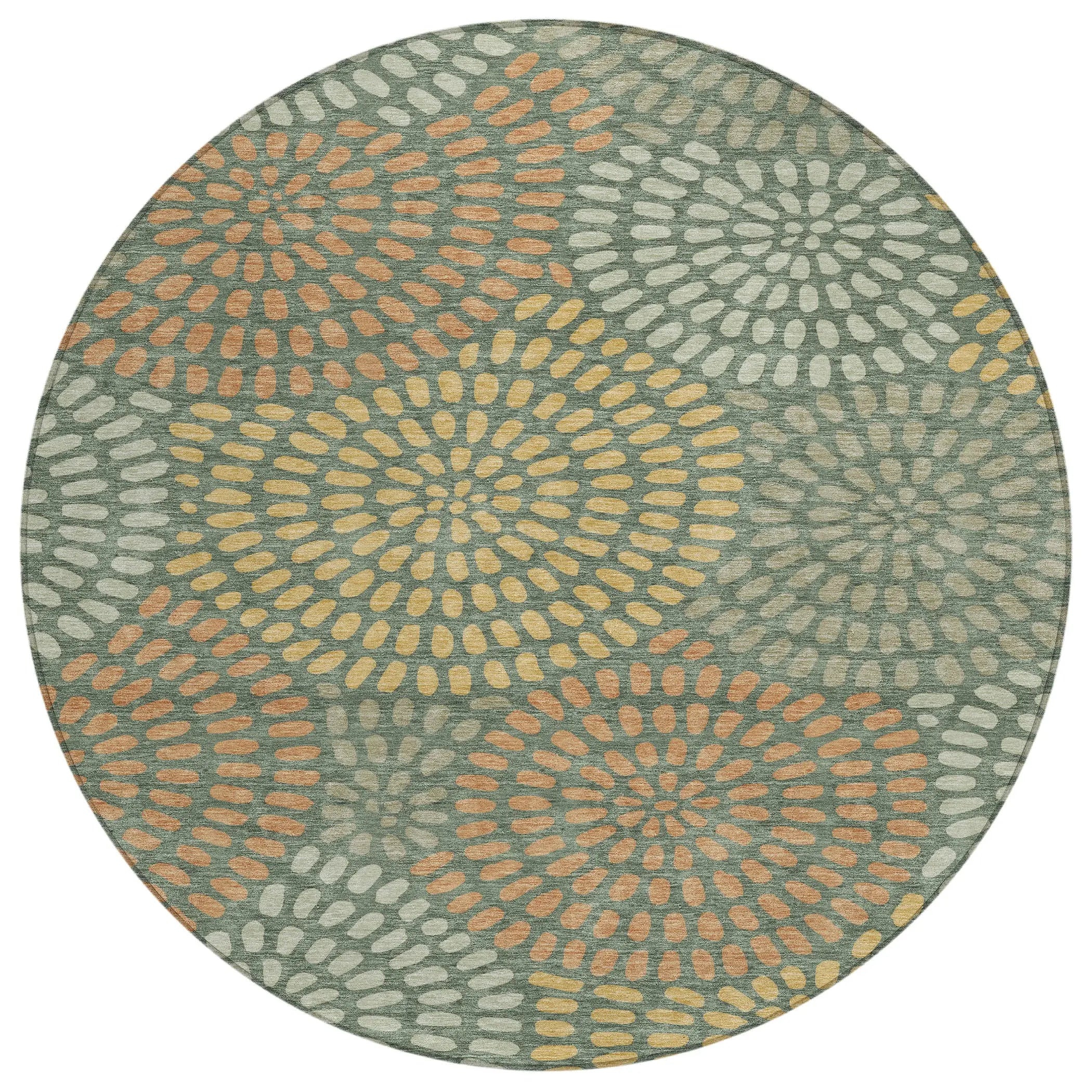 8' Green And Copper Round Geometric Washable Indoor Outdoor Area Rug Homeroots Outdoor