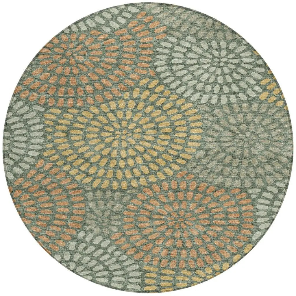 8' Green And Copper Round Geometric Washable Indoor Outdoor Area Rug Homeroots Outdoor
