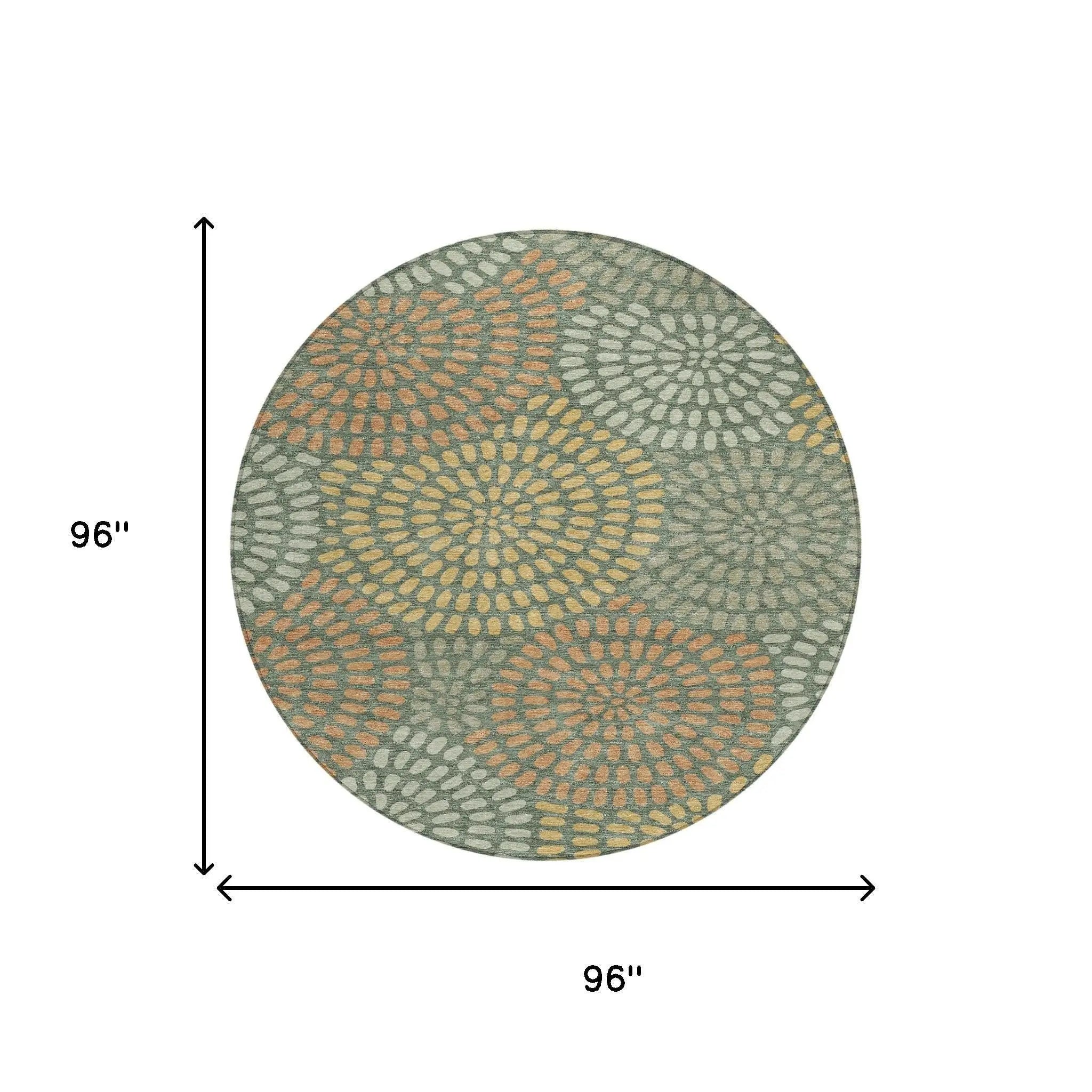 8' Green And Copper Round Geometric Washable Indoor Outdoor Area Rug Homeroots Outdoor