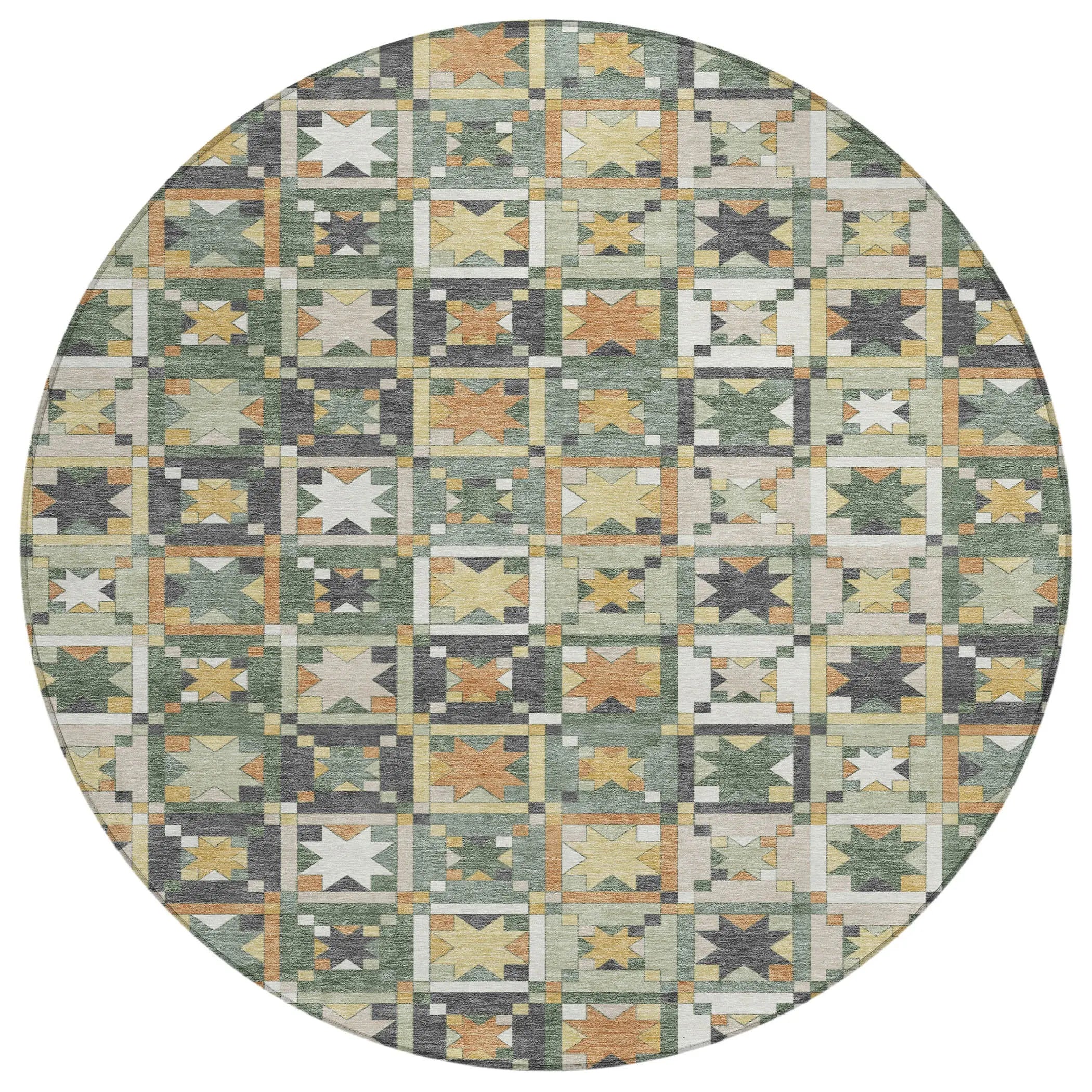 8' Green And Copper Round Patchwork Washable Indoor Outdoor Area Rug Homeroots Outdoor