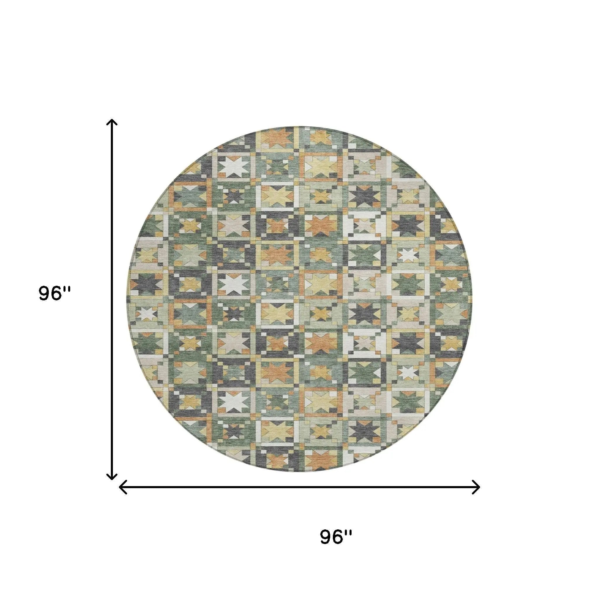 8' Green And Copper Round Patchwork Washable Indoor Outdoor Area Rug Homeroots Outdoor
