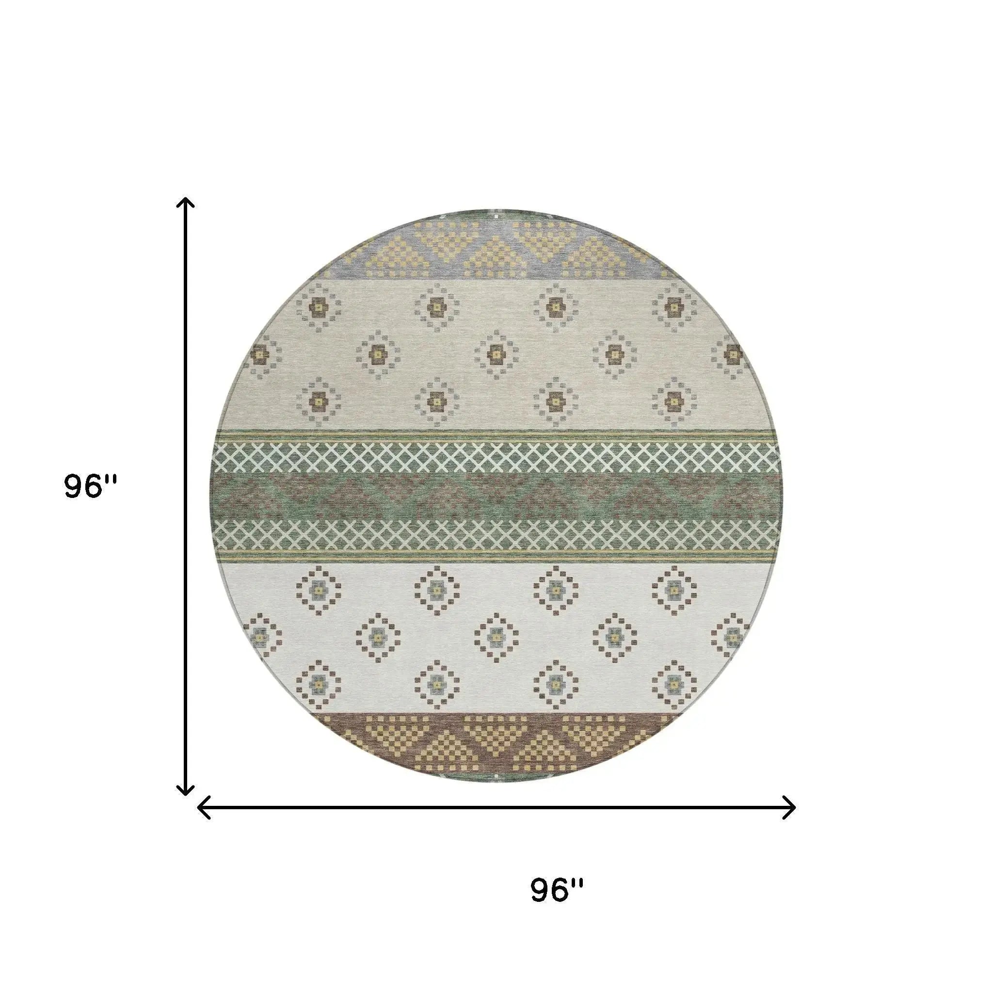 8' Green And Copper Round Striped Washable Indoor Outdoor Area Rug Homeroots Outdoor