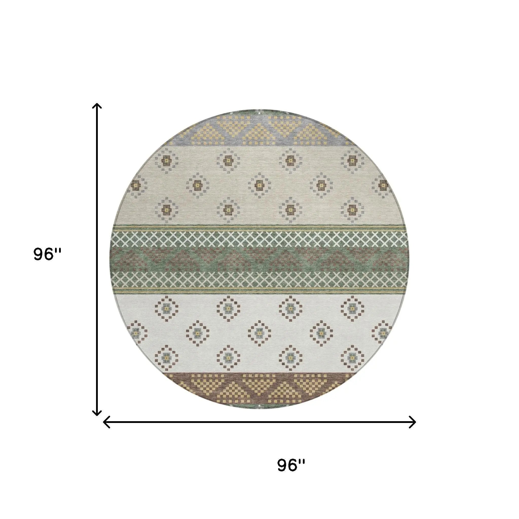 8' Green And Copper Round Striped Washable Indoor Outdoor Area Rug Homeroots Outdoor