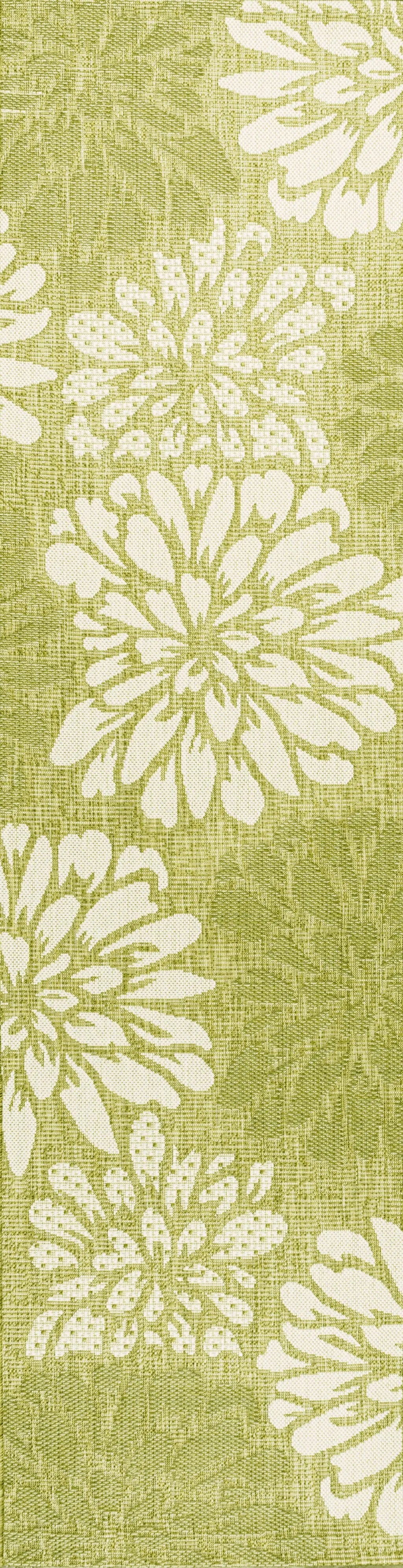 8' Green And Cream Floral Indoor Outdoor Runner Rug Homeroots Outdoor