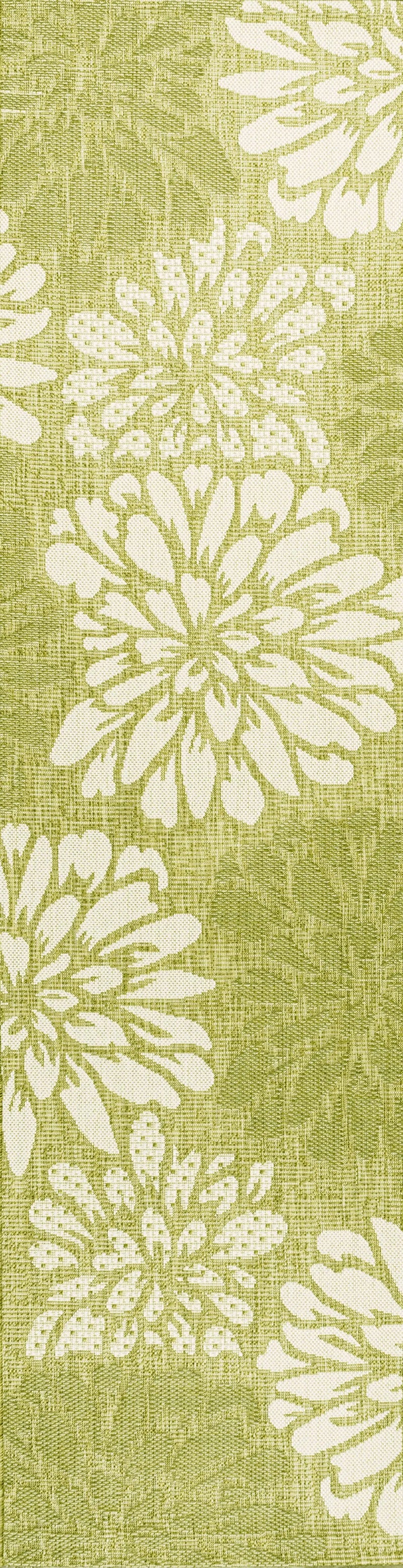 8' Green And Cream Floral Indoor Outdoor Runner Rug Homeroots Outdoor