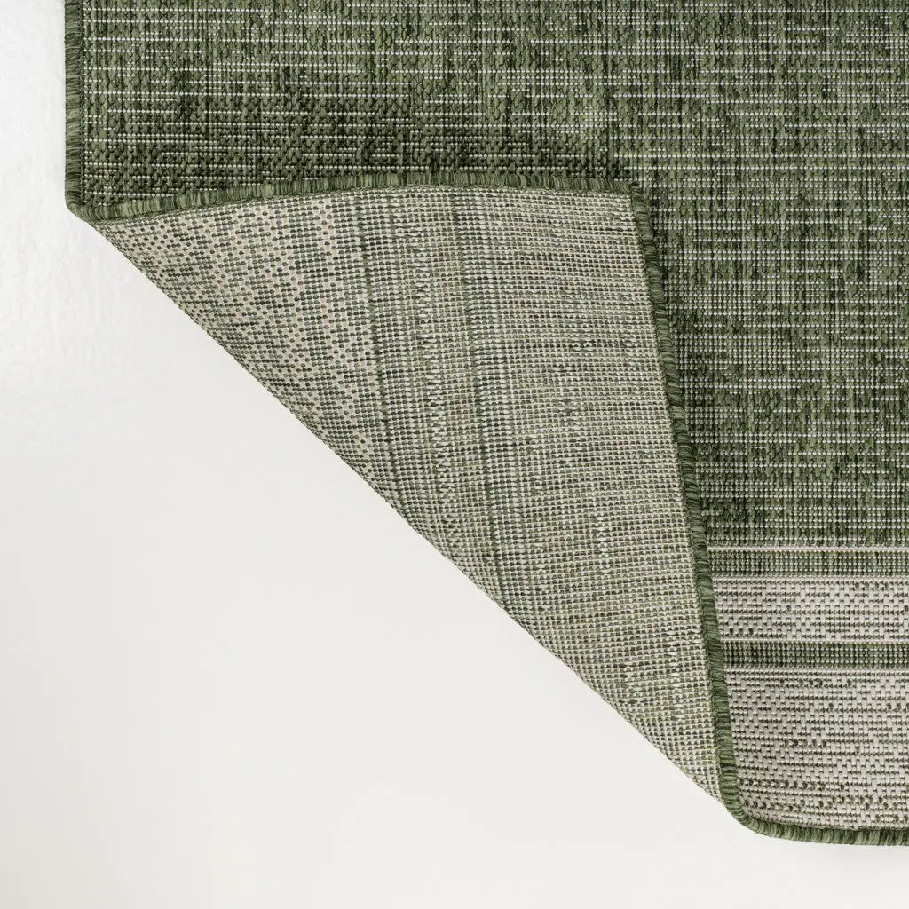 8' Green And Cream Indoor Outdoor Runner Rug Homeroots Outdoor