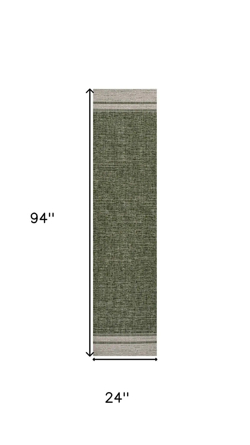 8' Green And Cream Indoor Outdoor Runner Rug Homeroots Outdoor