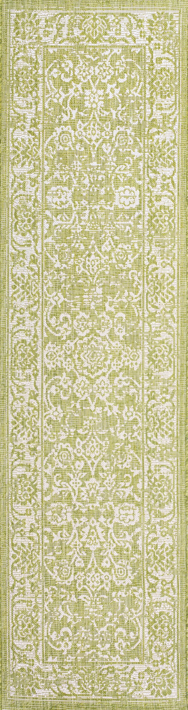 8' Green And Cream Medallion Indoor Outdoor Runner Rug Homeroots Outdoor