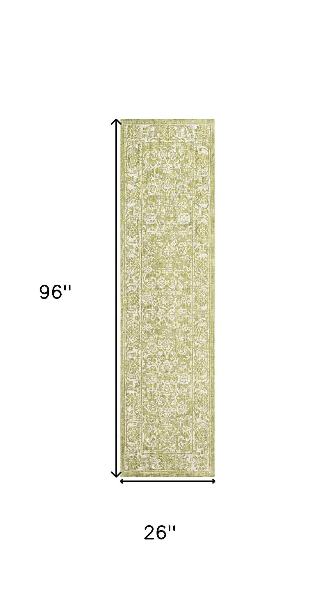 8' Green And Cream Medallion Indoor Outdoor Runner Rug Homeroots Outdoor