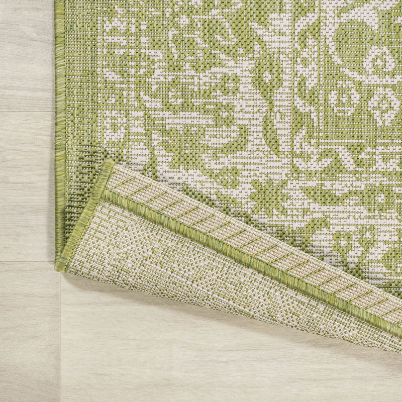 8' Green And Cream Medallion Indoor Outdoor Runner Rug Homeroots Outdoor