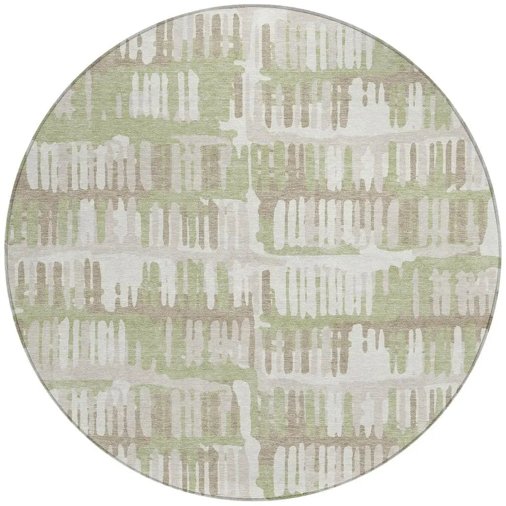 8' Green And Denim Blue Round Abstract Washable Indoor Outdoor Area Rug Homeroots Outdoor