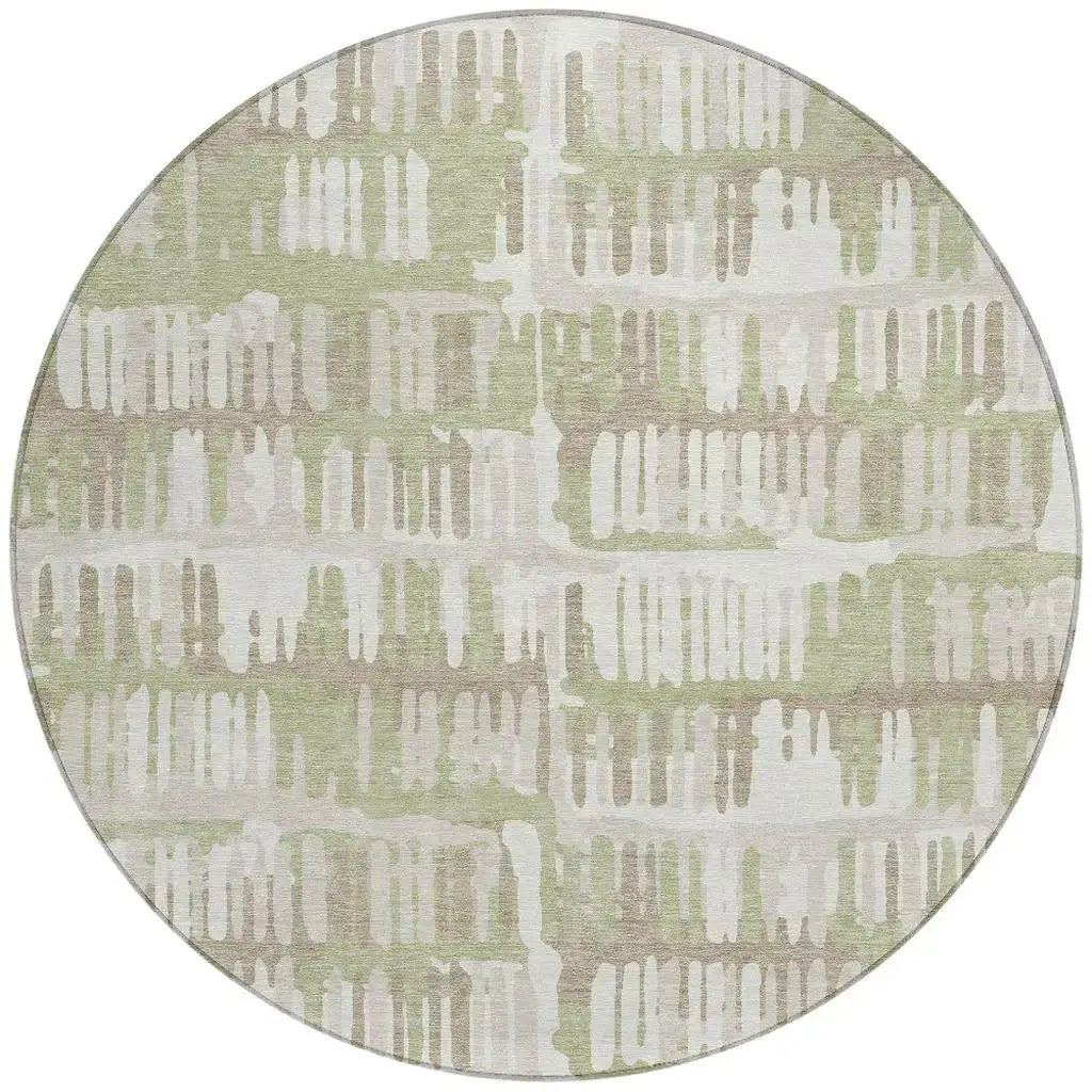 8' Green And Denim Blue Round Abstract Washable Indoor Outdoor Area Rug Homeroots Outdoor