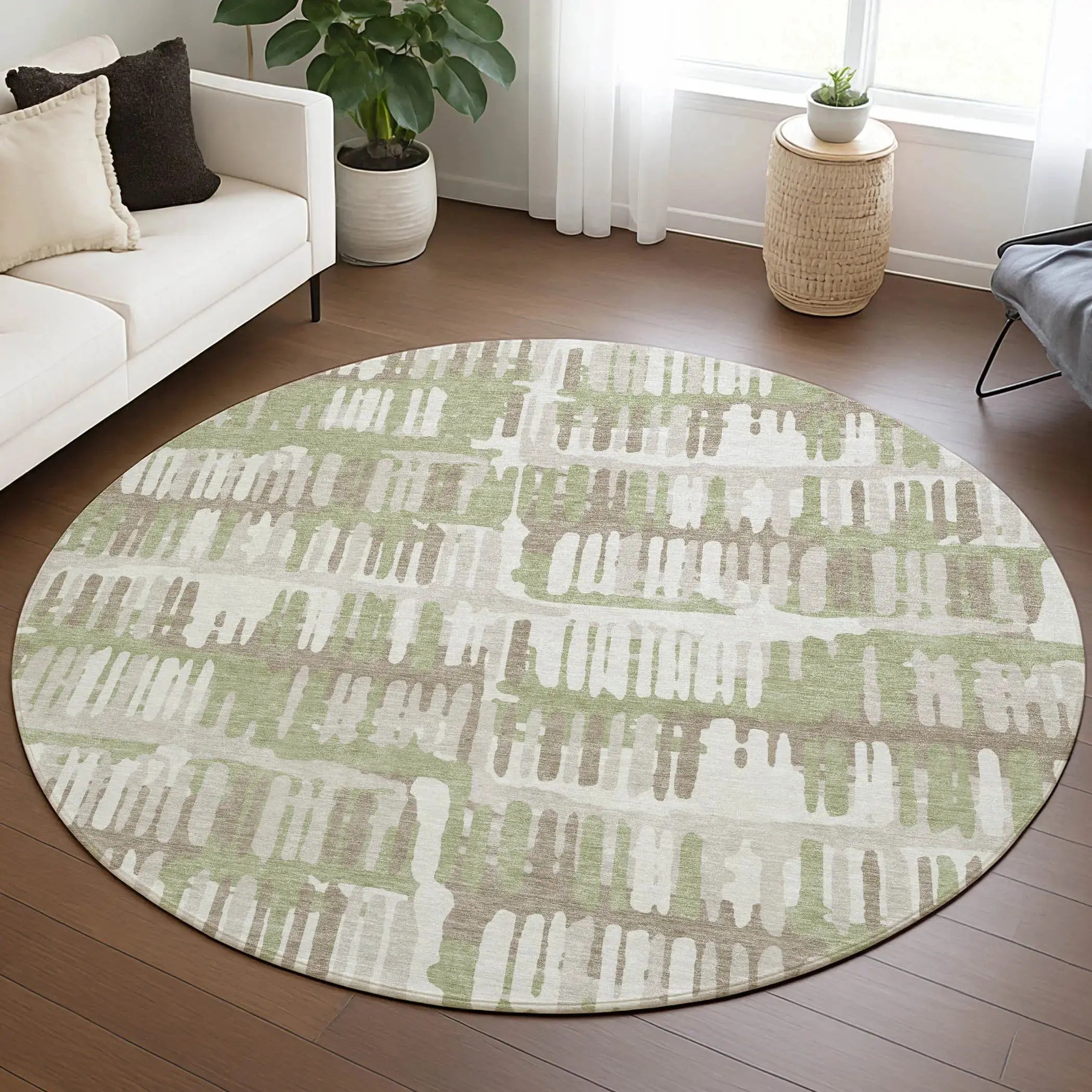 8' Green And Denim Blue Round Abstract Washable Indoor Outdoor Area Rug Homeroots Outdoor