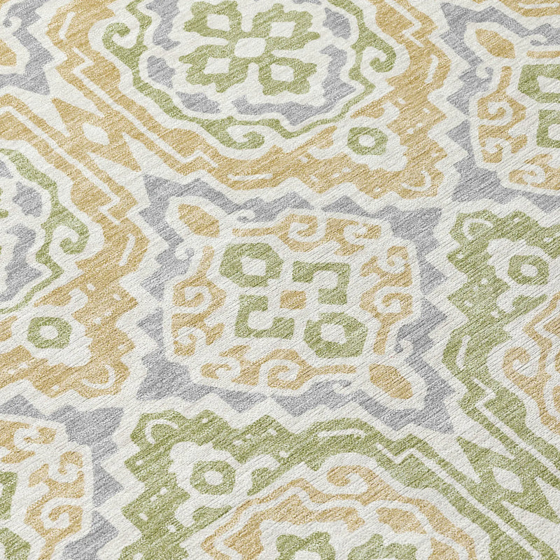 8' Green And Denim Blue Round Tribal Washable Indoor Outdoor Area Rug Homeroots Outdoor