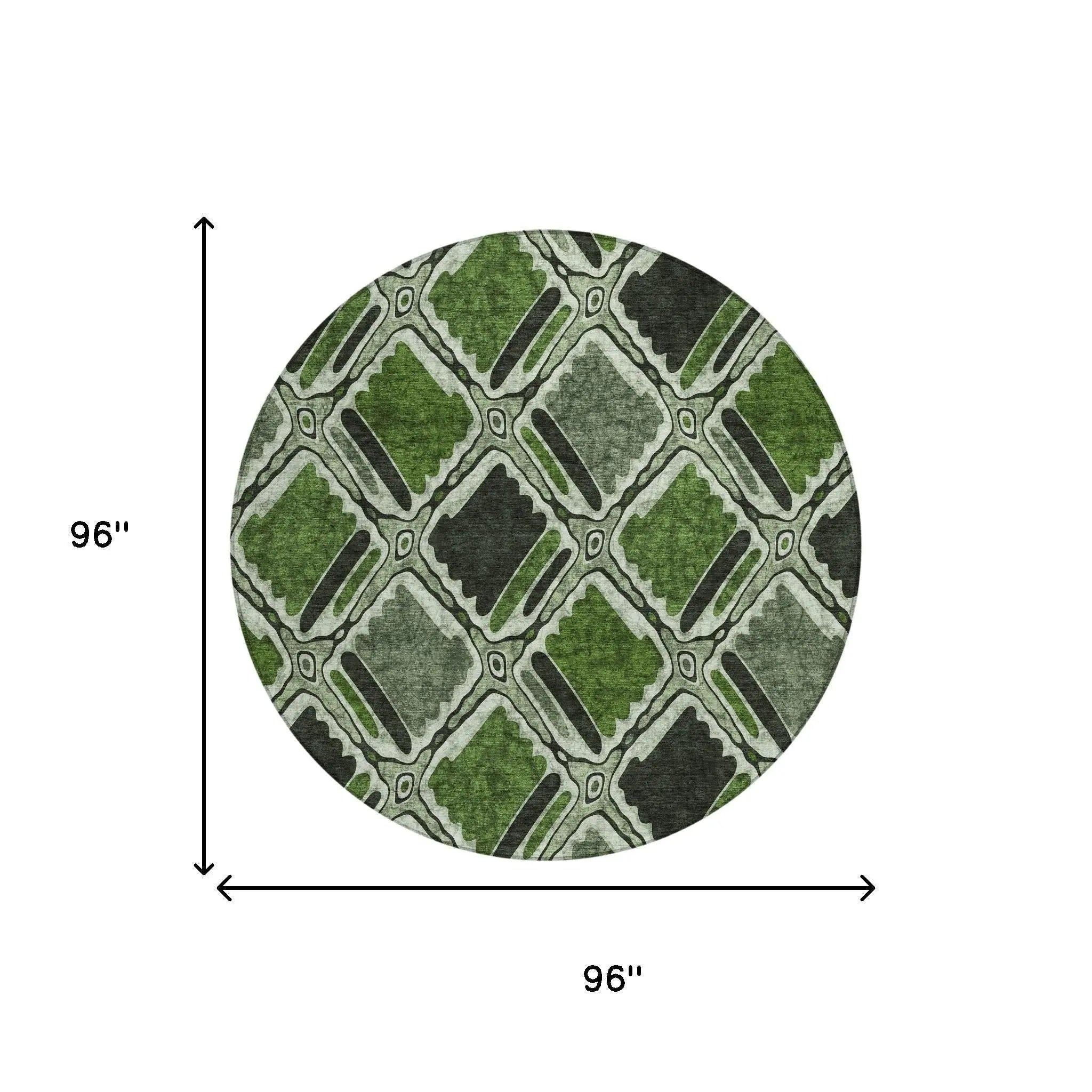 8' Green And Emerald Round Geometric Washable Indoor Outdoor Area Rug Homeroots Outdoor