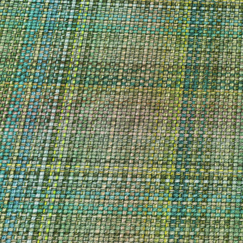 8' Green And Emerald Round Plaid Washable Indoor Outdoor Area Rug Homeroots Outdoor