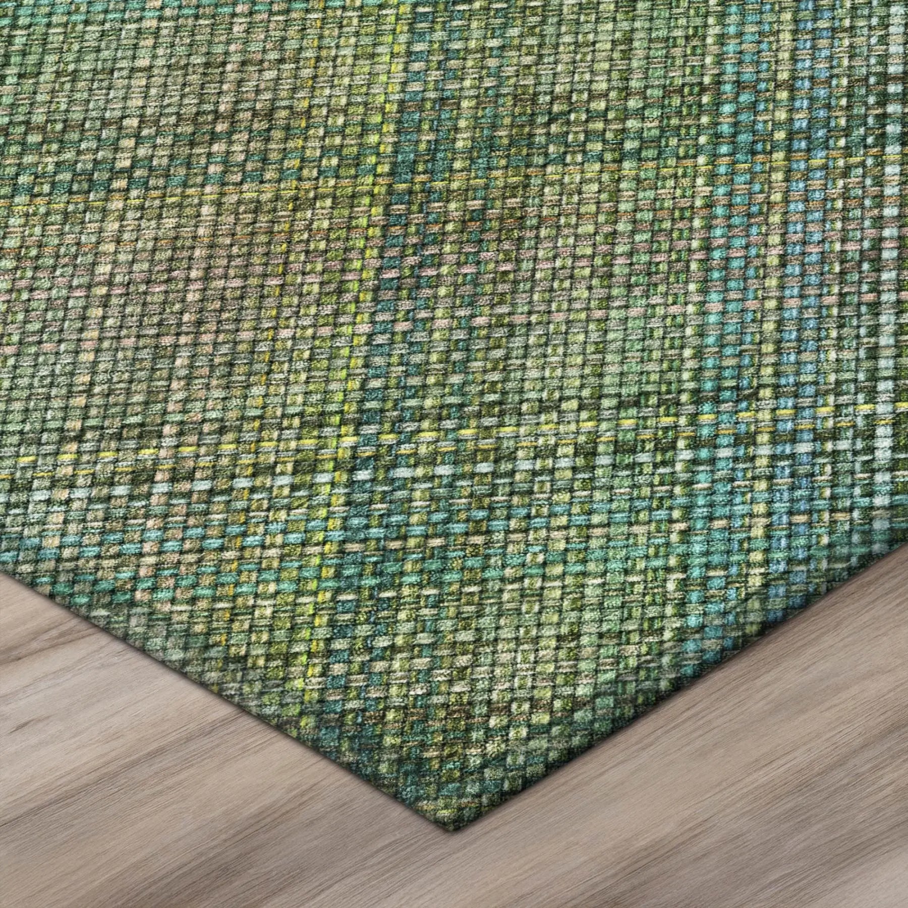 8' Green And Emerald Round Plaid Washable Indoor Outdoor Area Rug Homeroots Outdoor