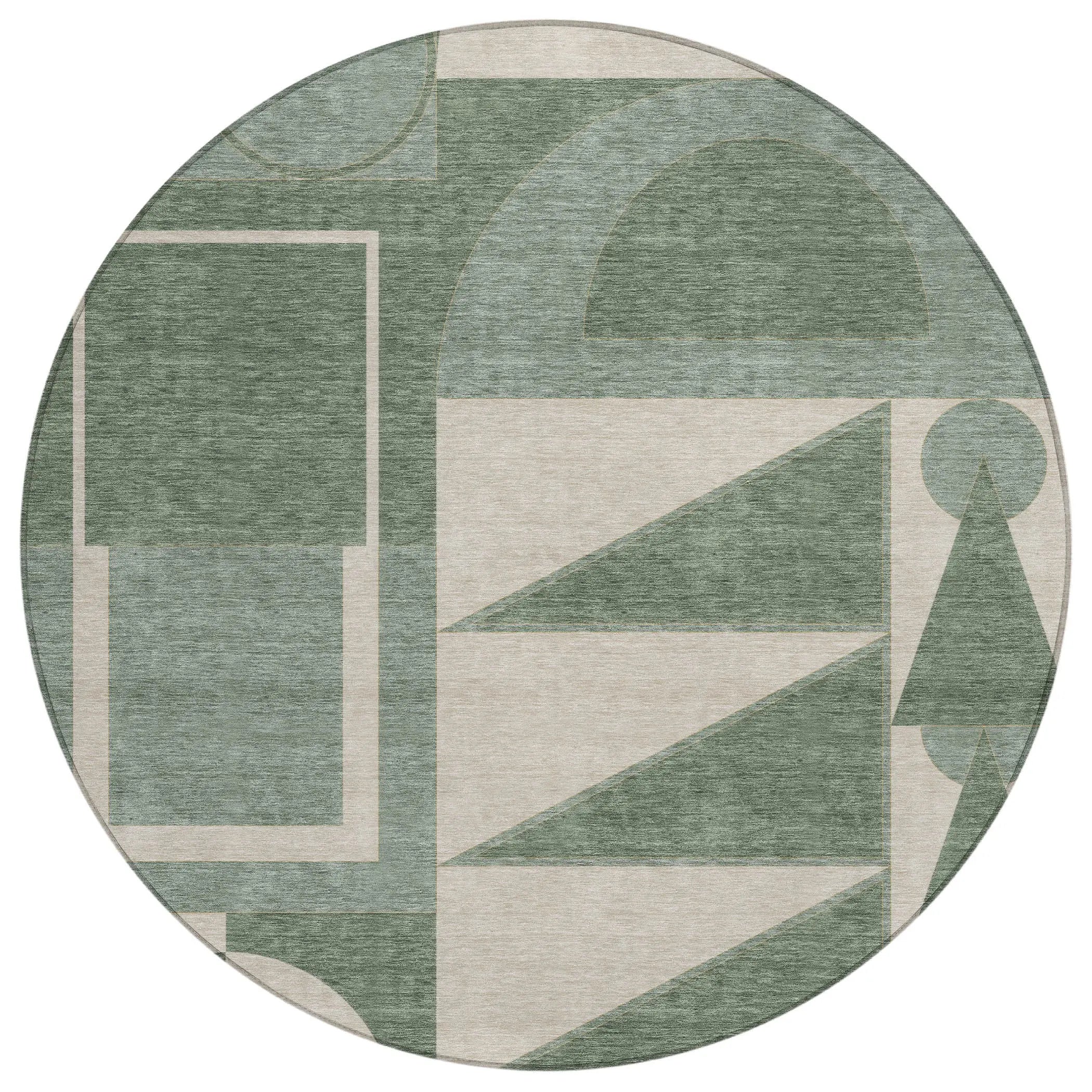 8' Green And Fern Green Round Geometric Washable Indoor Outdoor Area Rug Homeroots Outdoor