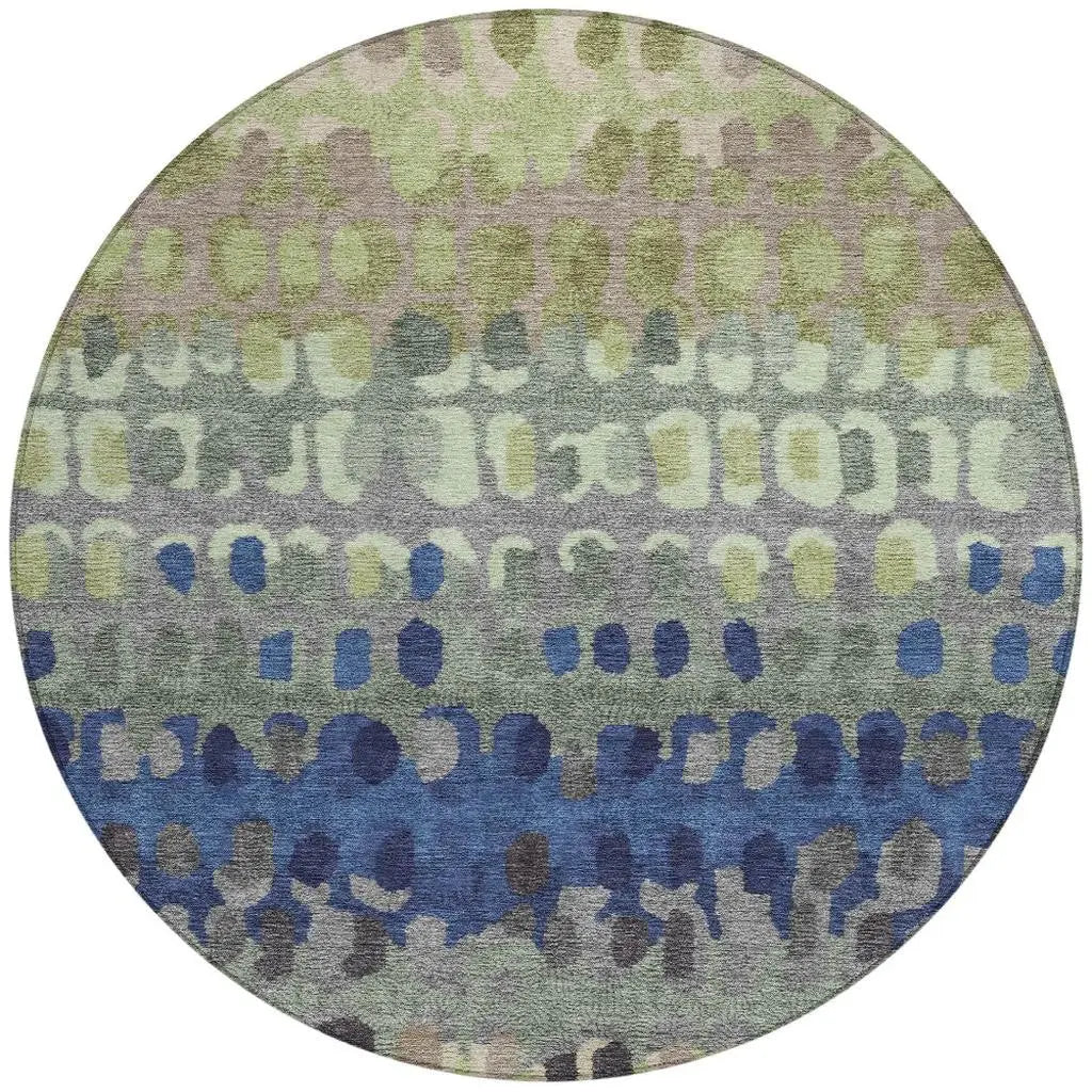 8' Green And Fern Green Round Geometric Washable Indoor Outdoor Area Rug Homeroots Outdoor