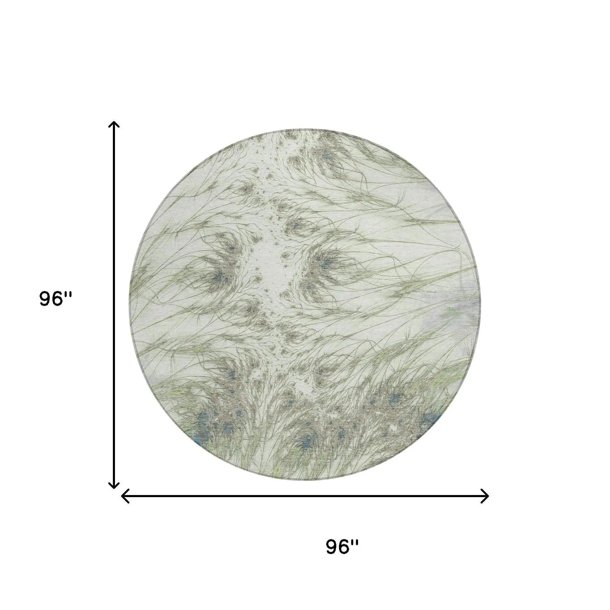8' Green And Fern Green Round Oriental Washable Indoor Outdoor Area Rug Homeroots Outdoor