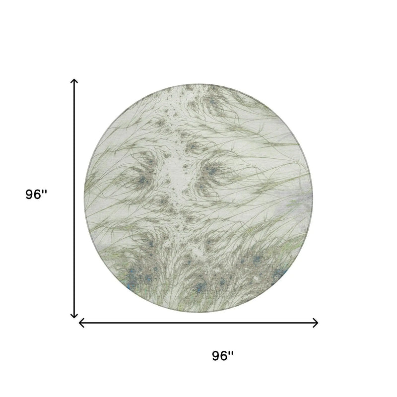 8' Green And Fern Green Round Oriental Washable Indoor Outdoor Area Rug Homeroots Outdoor