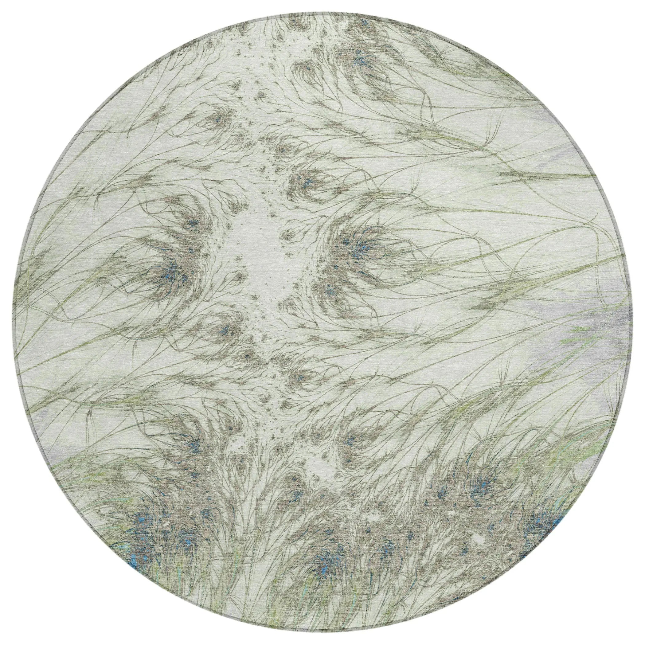 8' Green And Fern Green Round Oriental Washable Indoor Outdoor Area Rug Homeroots Outdoor