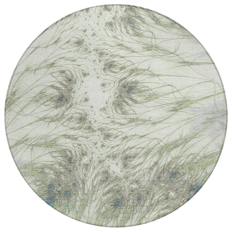 8' Green And Fern Green Round Oriental Washable Indoor Outdoor Area Rug Homeroots Outdoor