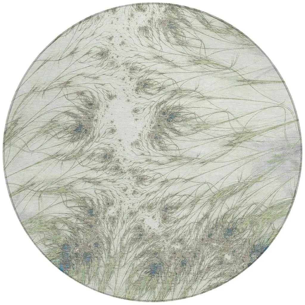 8' Green And Fern Green Round Oriental Washable Indoor Outdoor Area Rug Homeroots Outdoor
