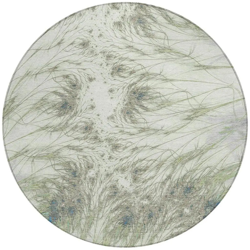 8' Green And Fern Green Round Oriental Washable Indoor Outdoor Area Rug Homeroots Outdoor