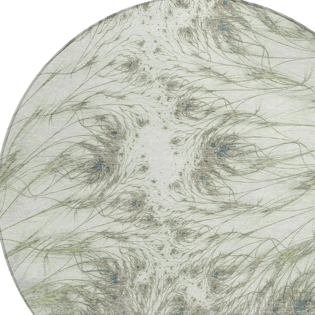8' Green And Fern Green Round Oriental Washable Indoor Outdoor Area Rug Homeroots Outdoor