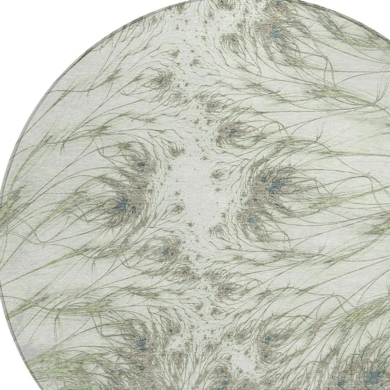 8' Green And Fern Green Round Oriental Washable Indoor Outdoor Area Rug Homeroots Outdoor
