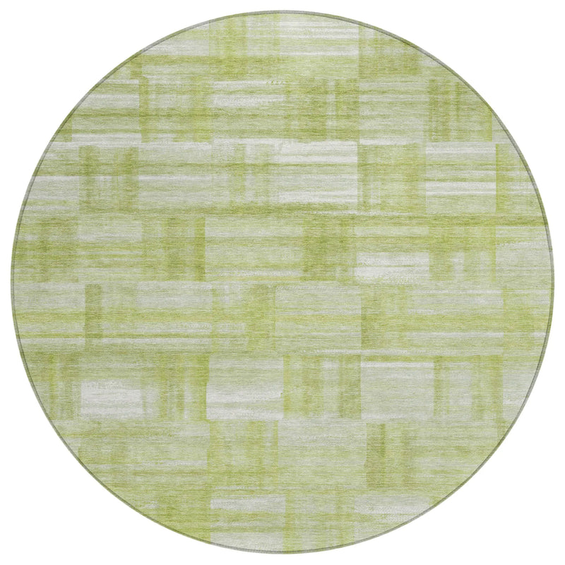 8' Green And Fern Green Round Striped Washable Indoor Outdoor Area Rug Homeroots Outdoor