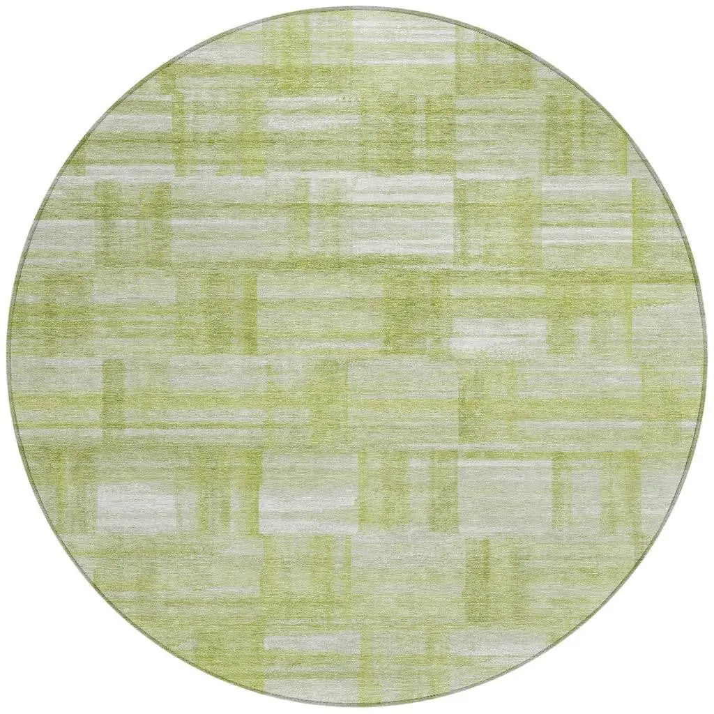 8' Green And Fern Green Round Striped Washable Indoor Outdoor Area Rug Homeroots Outdoor