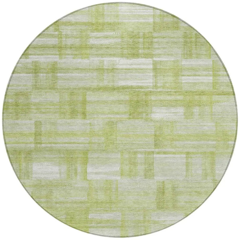 8' Green And Fern Green Round Striped Washable Indoor Outdoor Area Rug Homeroots Outdoor