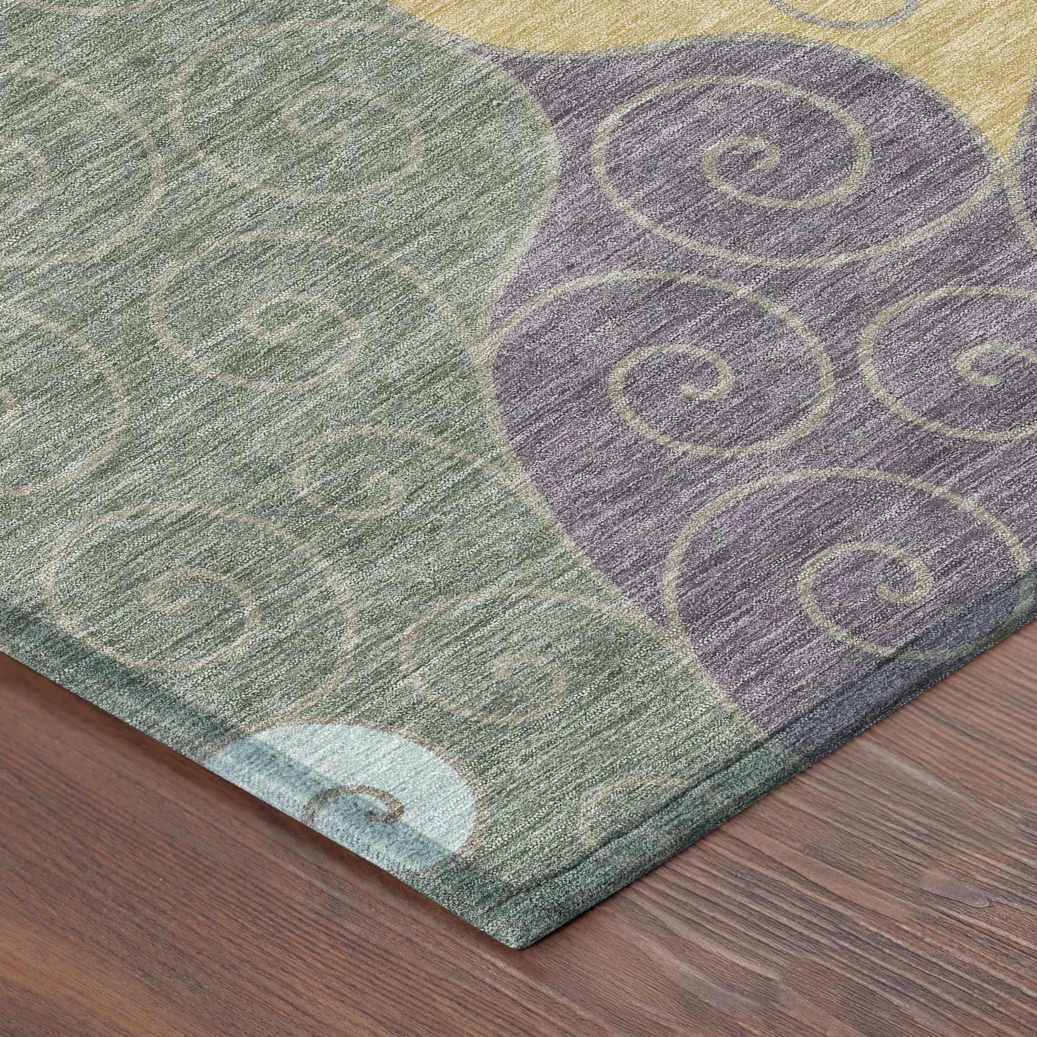 8' Green And Gold Round Abstract Washable Indoor Outdoor Area Rug Homeroots Outdoor