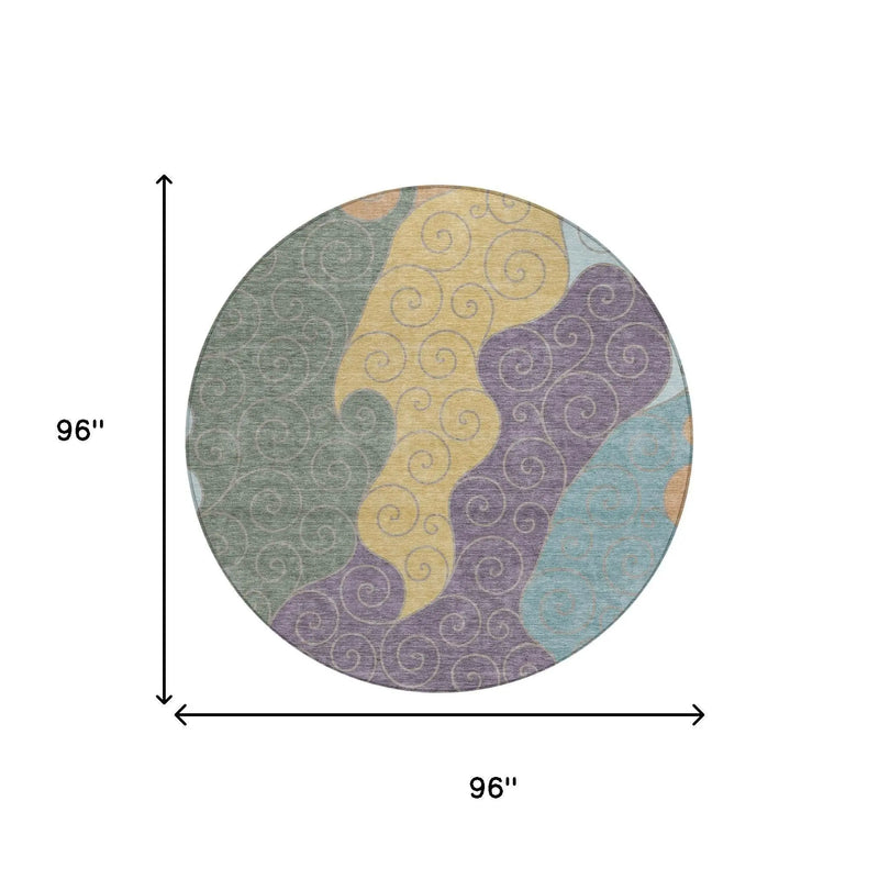 8' Green And Gold Round Abstract Washable Indoor Outdoor Area Rug Homeroots Outdoor