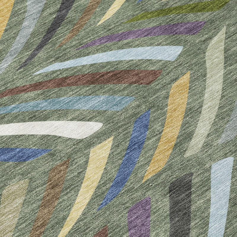 8' Green And Gold Round Abstract Washable Indoor Outdoor Area Rug Homeroots Outdoor