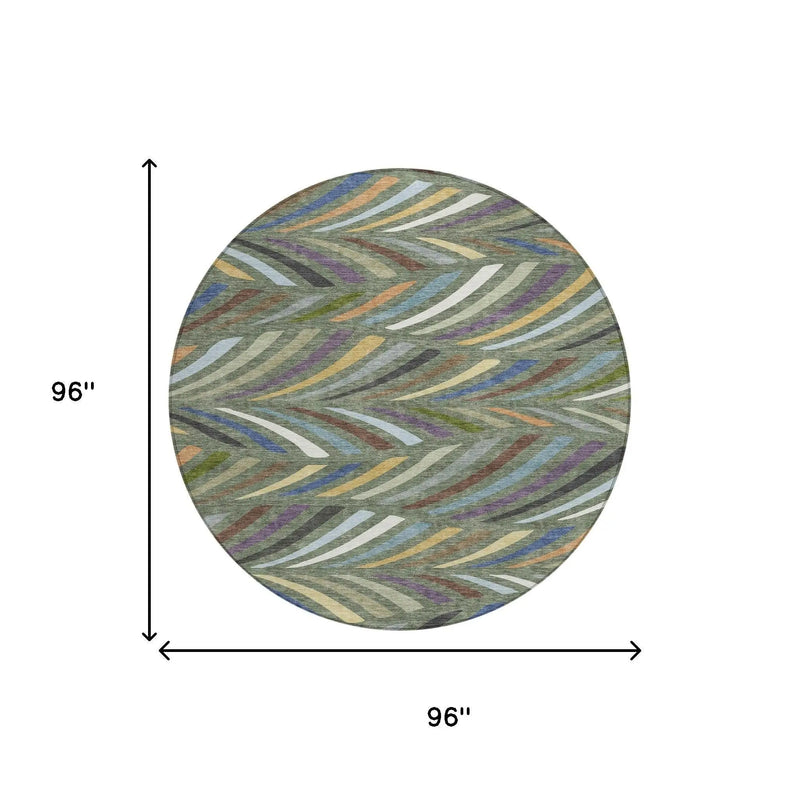 8' Green And Gold Round Abstract Washable Indoor Outdoor Area Rug Homeroots Outdoor