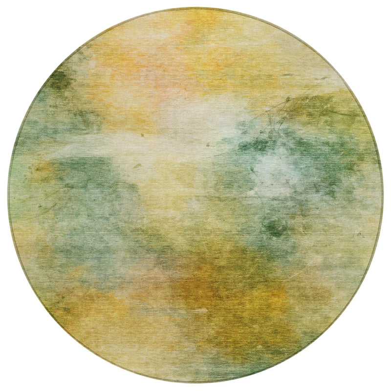 8' Green And Gold Round Abstract Washable Indoor Outdoor Area Rug Homeroots Outdoor