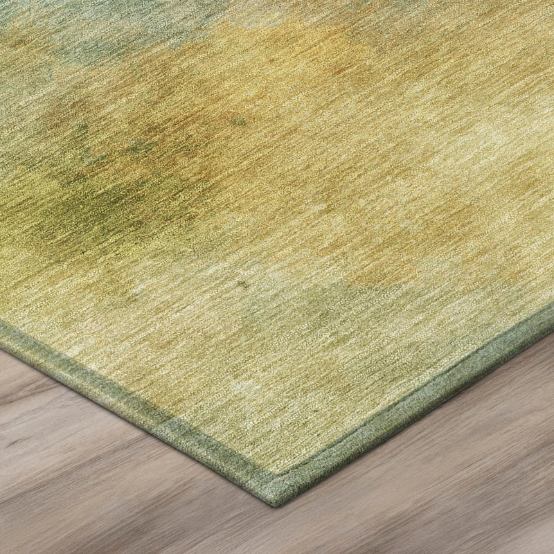 8' Green And Gold Round Abstract Washable Indoor Outdoor Area Rug Homeroots Outdoor