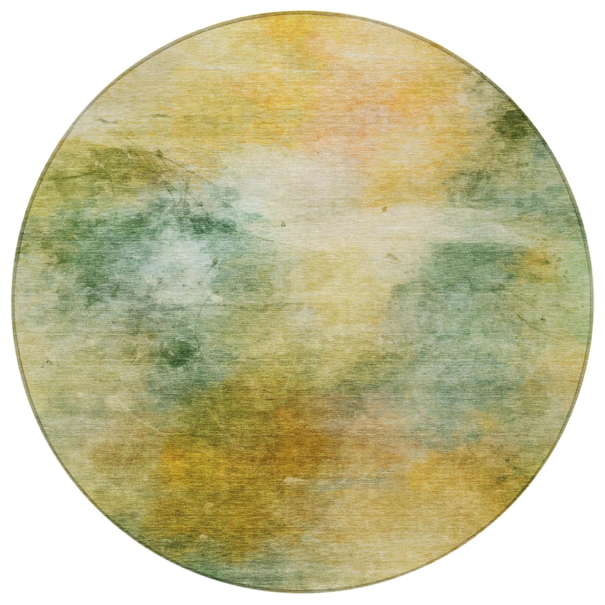 8' Green And Gold Round Abstract Washable Indoor Outdoor Area Rug Homeroots Outdoor