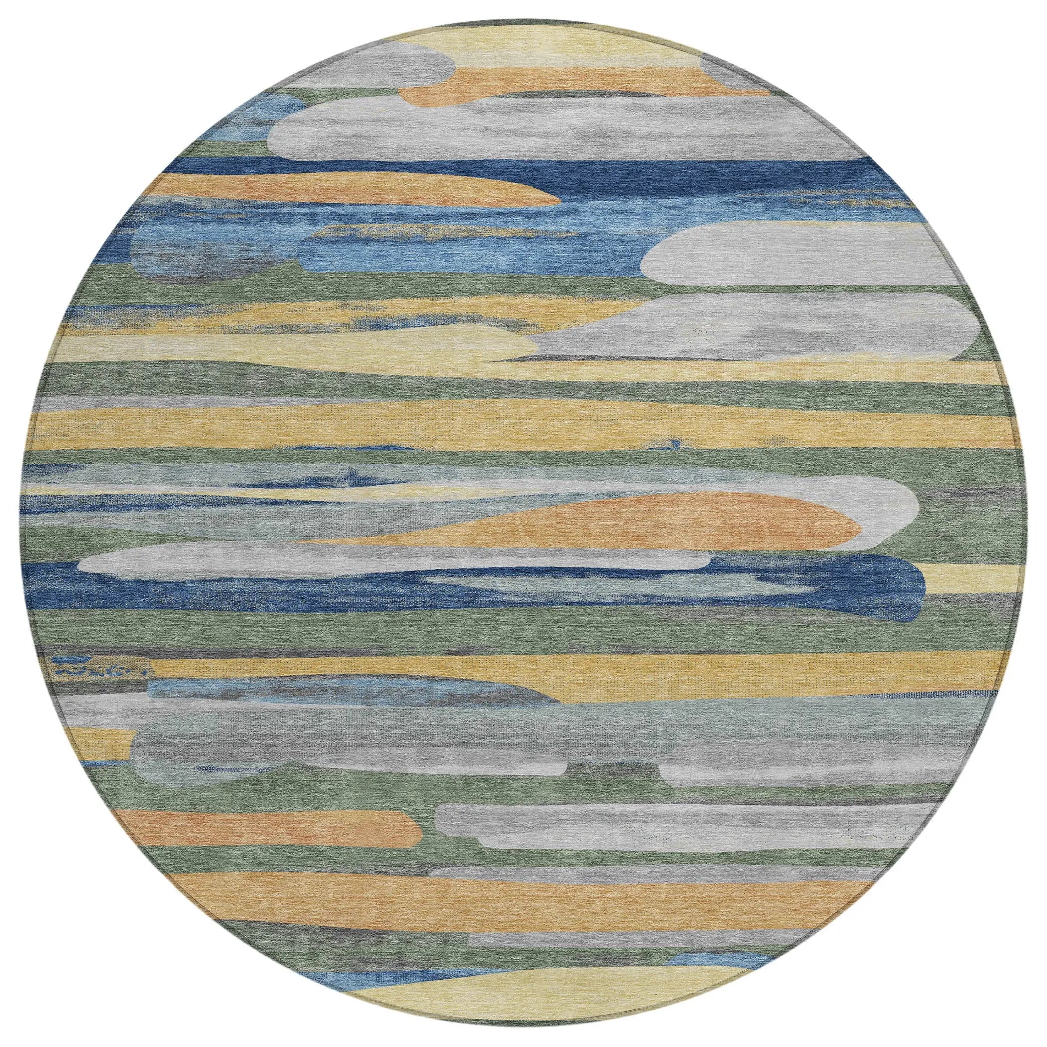8' Green And Gold Round Abstract Washable Indoor Outdoor Area Rug Homeroots Outdoor
